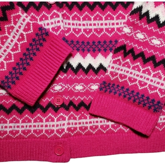 Talbots Fair Isle Lambswool Blend Cardigan Sweater Women Sz MP Pink Button Front - Picture 5 of 9